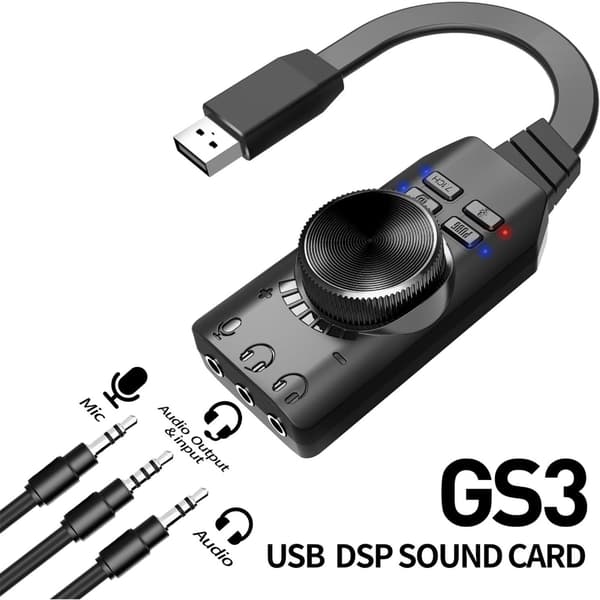 USB Eksternt Lydkort Adapter Virtuell 7.1 Kanal for PC Gaming Headset