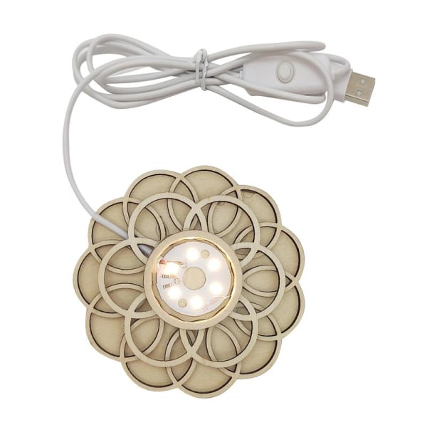 Trä LED Nattlampa Bas Blomformad Kristallhantverk Displayställ
