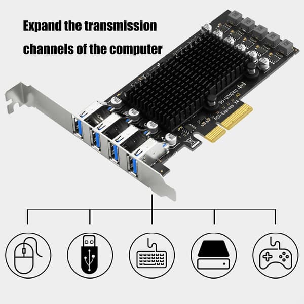 4-Port USB3.2 PCIE Utvidelseskort Rask Dataoverføring 10Gbps Adapterkort