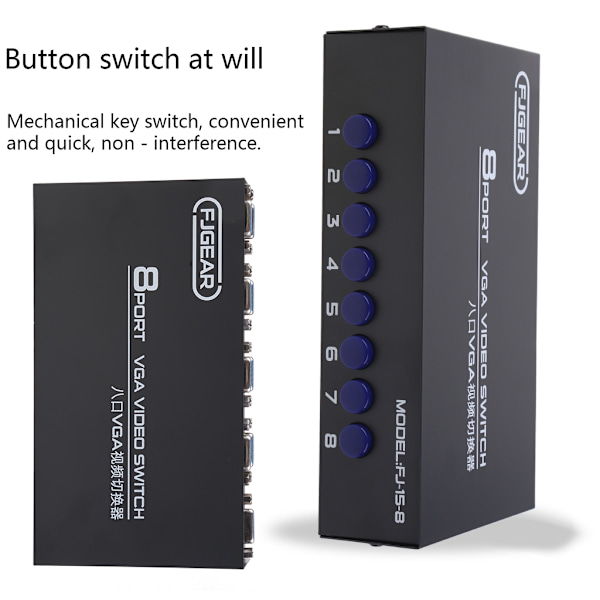8 Port VGA Switch Video Switcher Box 1920*1440 250MHz 8 in 1 ut väljare för PC