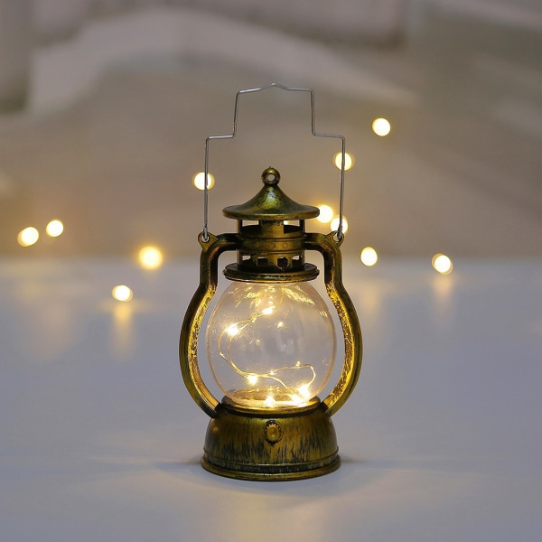 Vintage LED orkan batteridriven lampa antika plast hängande lyktor Bronze gold