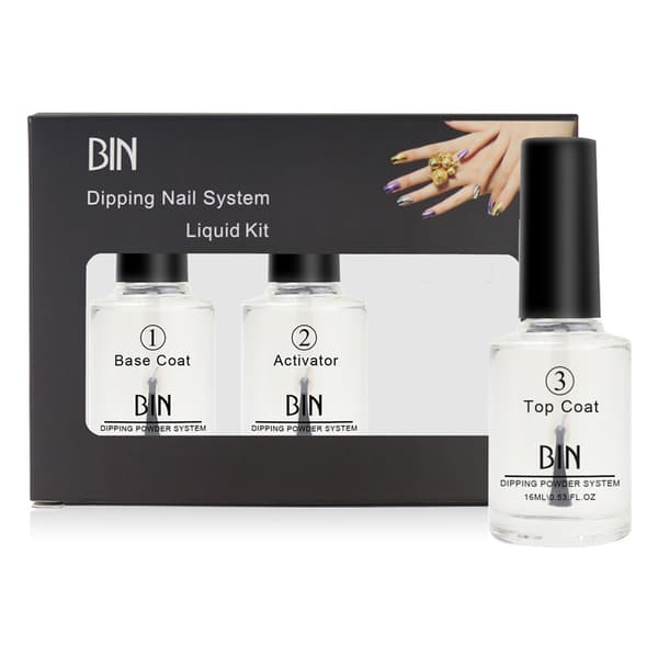 3 stk./sett 15 ml neglefarge dip dipping pulver pro polish startsett base toppstrøk