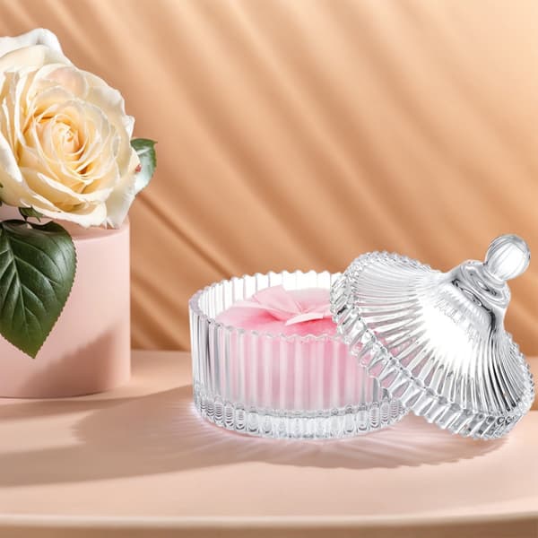 Set med 3 Överdimensionerade Kroppspuderpuffar i Elegant Glaslåda för Förvaring