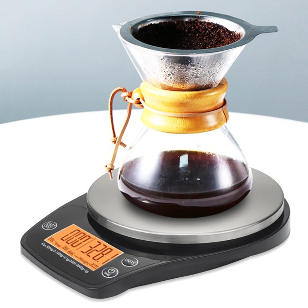 Kaffevåg med timer 0,1 g/3 kg Köksvåg med tarafunktion LCD-skärm Matvåg för bakning och matlagning Slitstark