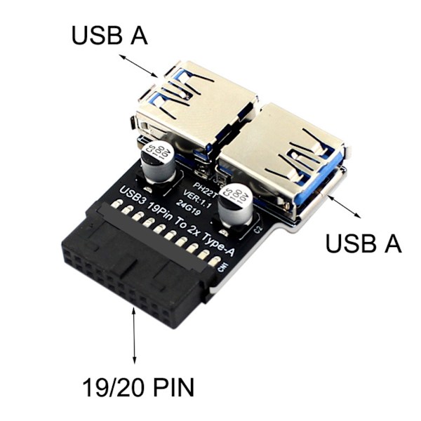 USB3.0 19/20-stift till dubbel USB3.0-adapter för datorförlängare