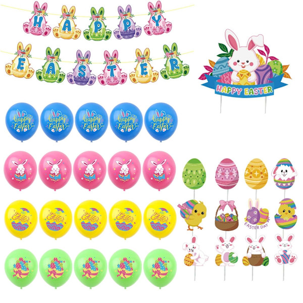 Pääsiäisjuhlatarvikkeet Set Party Bunny Egg Banneri Ilmapallot Kakunkoristeet Lisätarvikkeet Festivaali Lomalle Uudenvuodenjuhliin