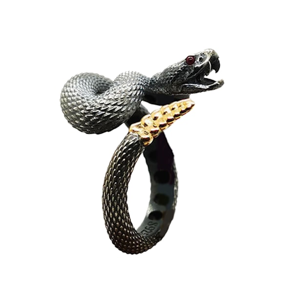 Skallerorm Ring för Kvinnor Män Retro Silver Färg Snake Kvinnlig Ring Justerbar Punk Ring Goth Par Smycken Present Black gold tail - B Open