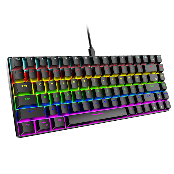 Mekaniskt Gamingtangentbord Grön/Röd Brytare 84 Tangenter USB Kabelanslutet Gamingtangentbord med 15 RGB-ljuseffekter Skrivbordsdator Gamer
