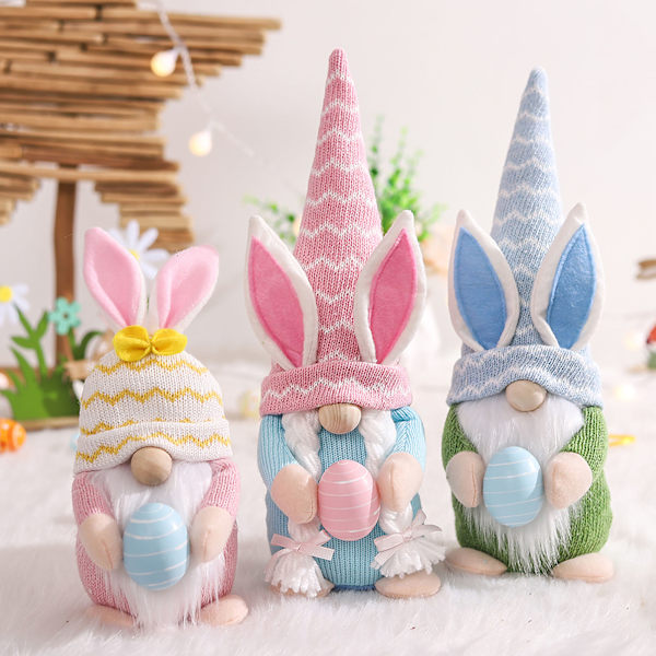 Påskharen Gnome Skandinavisk Tomte Elf Dekorationer Kanin Gnomes med ägg null - B
