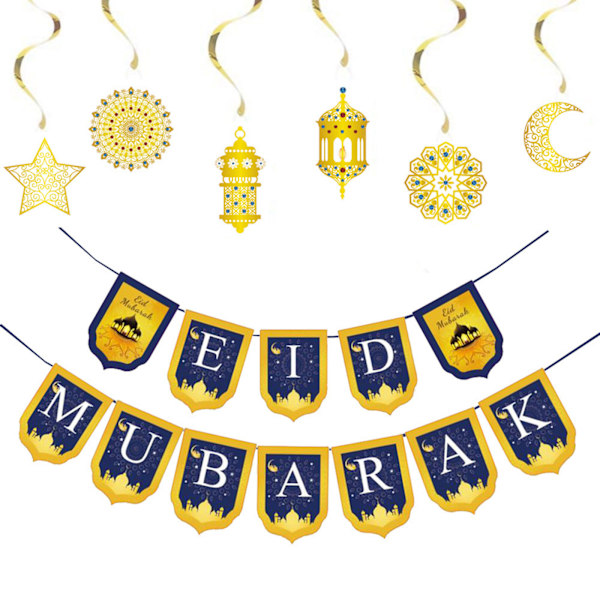 Eid Mubarak spiral hängande prydnadsföremål 6 st guld swirl för banner hänge
