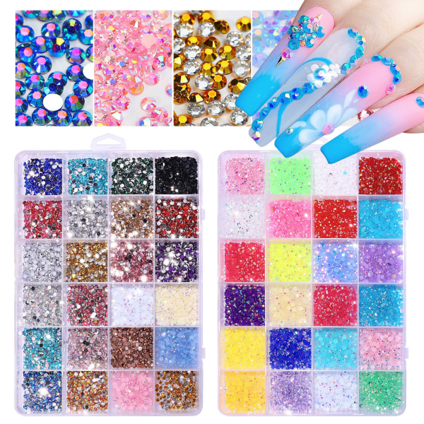 Glitter 3D Rhinestones AB Platt rygg Glänsande stenar Nail art Färgglada nagelstenar Crystal Strass Tillbehör Fluorescence