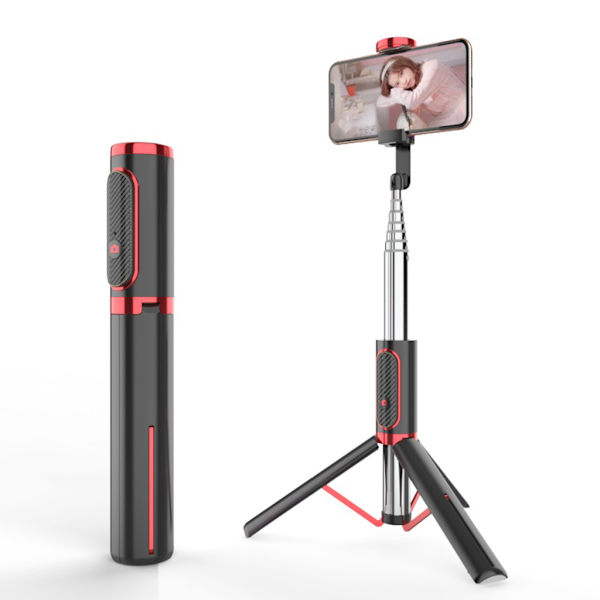 Allt-i-ett Anti Shake Selfie Stick för Smartphone Vlog Live Video Record Selfie med 360° fjärrkontrollrotation Black