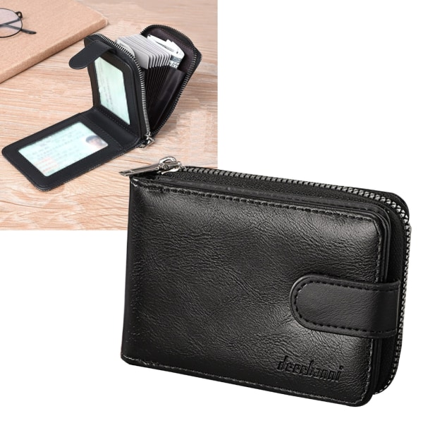 Män Kort plånbok PU-läder Kreditkortshållare Mode Blixtlås Myntväskor Change Pocket Affärspresent Black