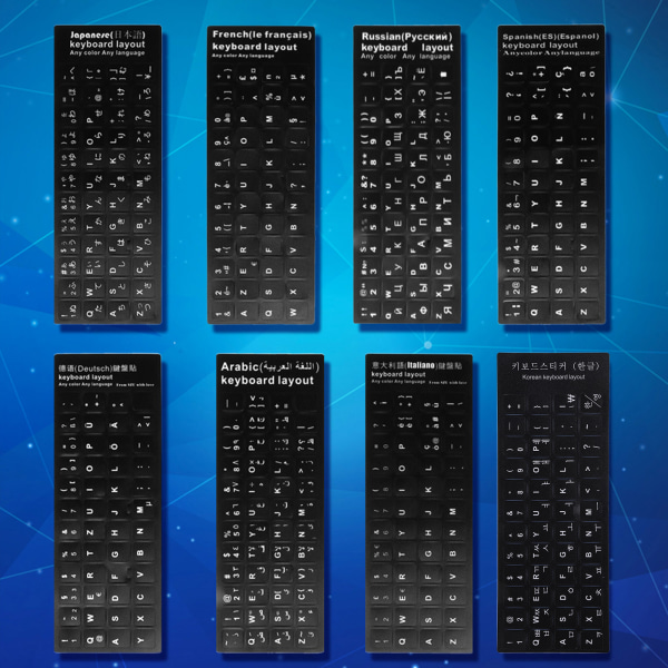 Hållbar ryska/franska/spanska/japanska/tyska/arabiska/koreanska/italienska tangentbordsdekal Svart Vit Vattentät 2