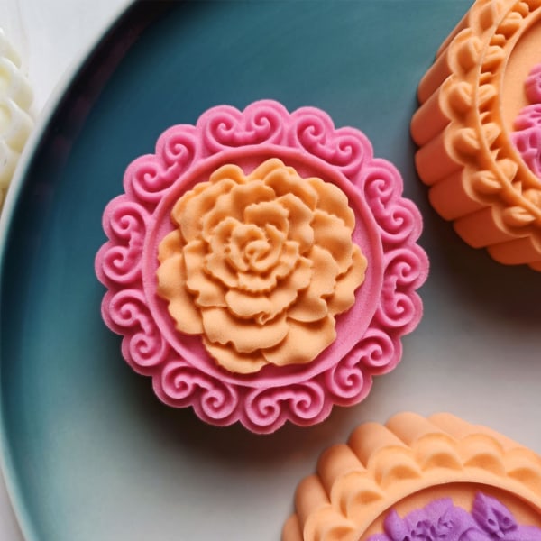 Mini Flower Mung Bean Cake Mould Set Tårtmodell printed med präglad isskinn Bakverktyg för bakverk för kaka dessertskärare