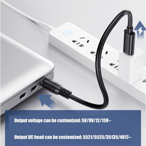 USB C til DC5.5x2.1mm 12V Strømkabel til PD Opladningsadapter til Laptop