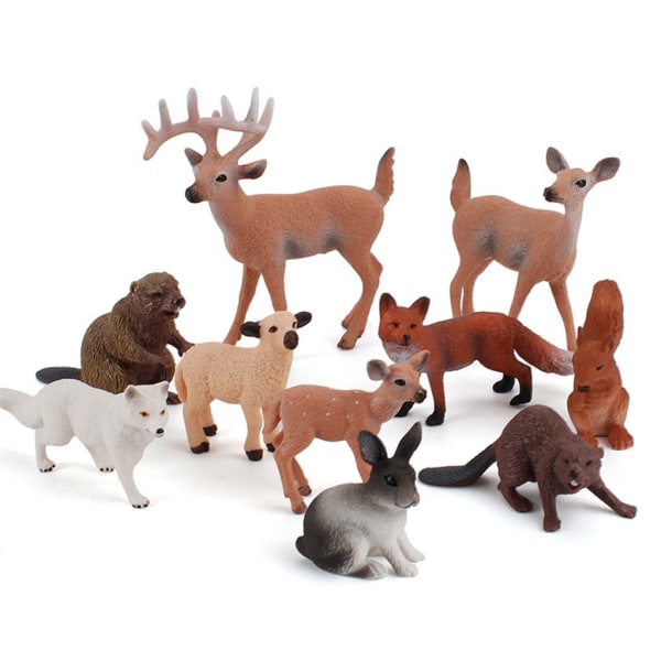 10x Skogsdjur Figurer Woodland Creatures Figurine Miniatyr Toy Cake Topper