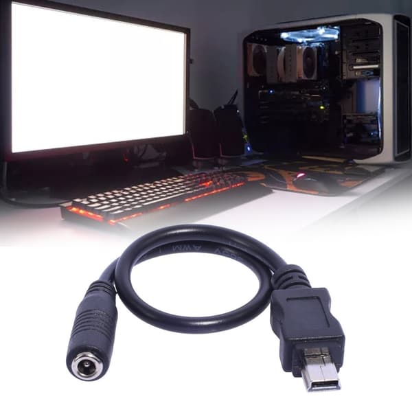Mini USB 5Pin Han til DC3.5x1.35mm Hun Kabel 20cm Lang Sort Farve