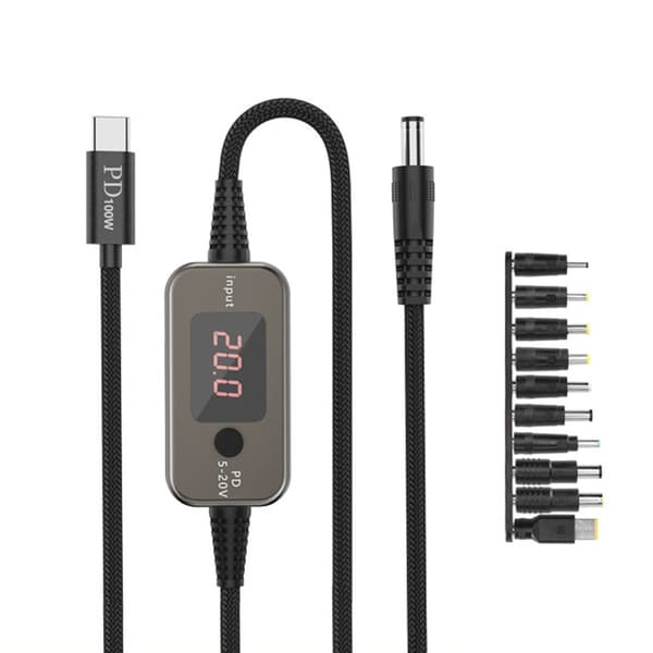 Fleksibel spenning USB C DC5521 Adapterkabel Ledning 10 utskiftbare tips
