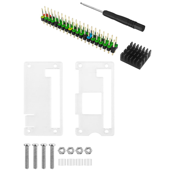 Akryylikotelo Raspberry Pi Zero -sarjalle + Alumiininen jäähdytyslevy + 40-nastainen GPIO-liitin + Ruuvimeisseli Raspberry Pi Zerolle