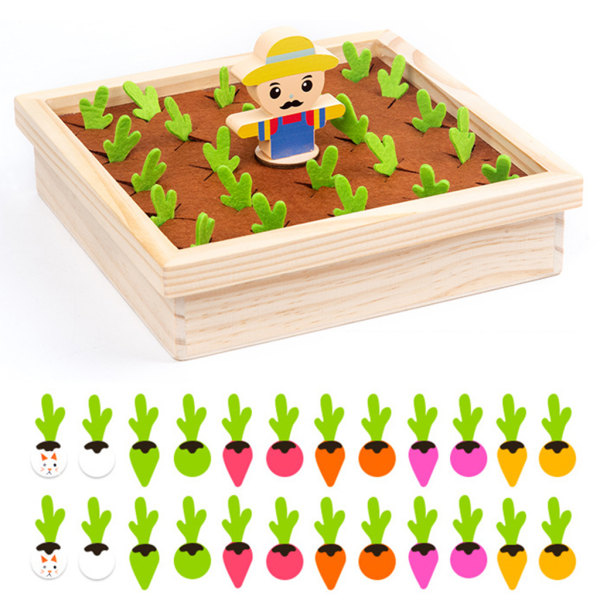 Leksaker för toddler Morotsskörd Plantering Träleksak Färg Rädisor Minnessortering Spel Presenter för förskolebarn
