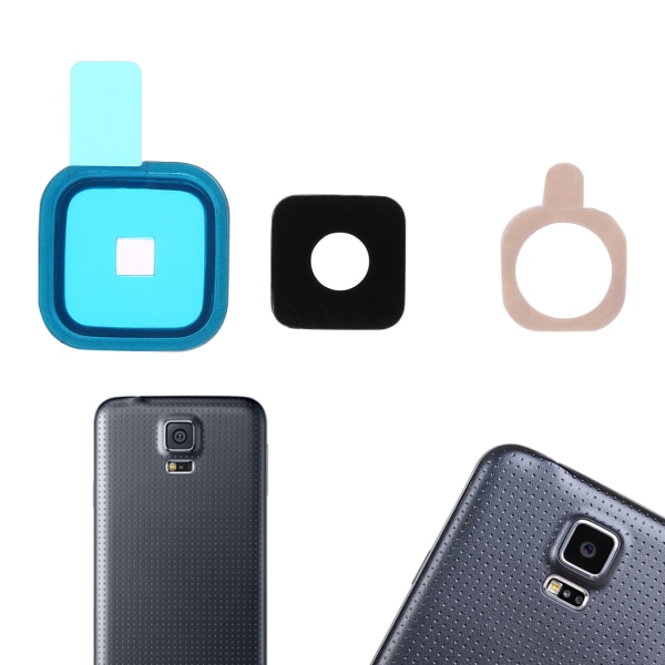 Bakre kameralins cover & metallram och klistermärke för Galaxy S5 Baktillbehör för kameralinsskydd