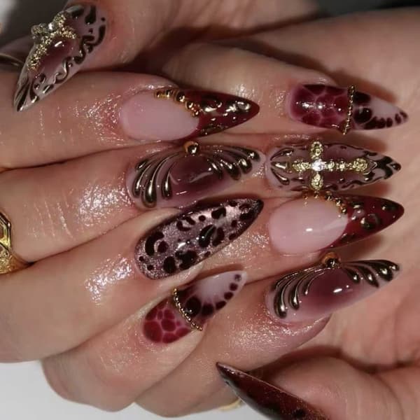Nem påføring Leopardprint Krydser Press-On Negle Hurtig Installation til Fester