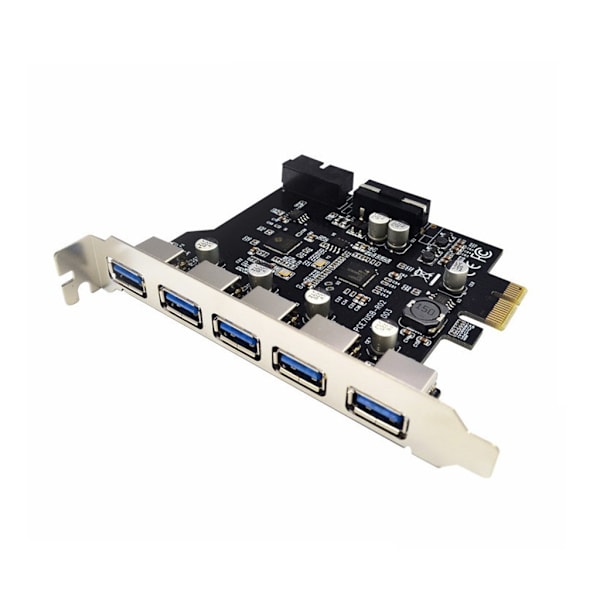 Superspeed 7 Porte PCI-E til USB 3.0 Udvidelseskort 5 USB 3.0 Porte til Express Card Desktop med 19 Pin SATA Strømtilslutning