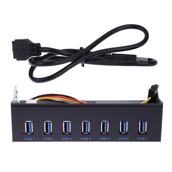 Kabel Skrivbord 5.25\" USB 3.0 19 Pin Hub Drive Bay Frontpanel För PC Dator Svart Snabbladdning 7-Portars Adapter Metall