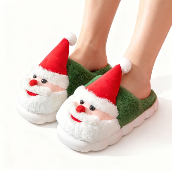 Jul Tomte Tofflor Halkfria Tjockt Vadderade Varma Vintertofflor Green D
