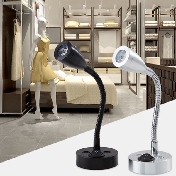 Svanhals Rv läslampa 12v 3w sänglampa med strömbrytare Designad för läsning Båt Yacht husvagn husbil Black 3000K