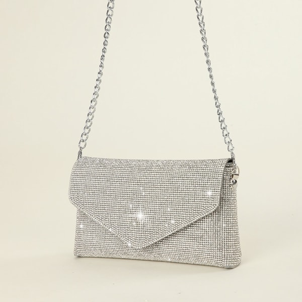 Glitter Evening Bag för kvinnor Bröllop Clutch Handväska Kedja Axelväska Liten Party Handväska Crossbody Bag Silver 2