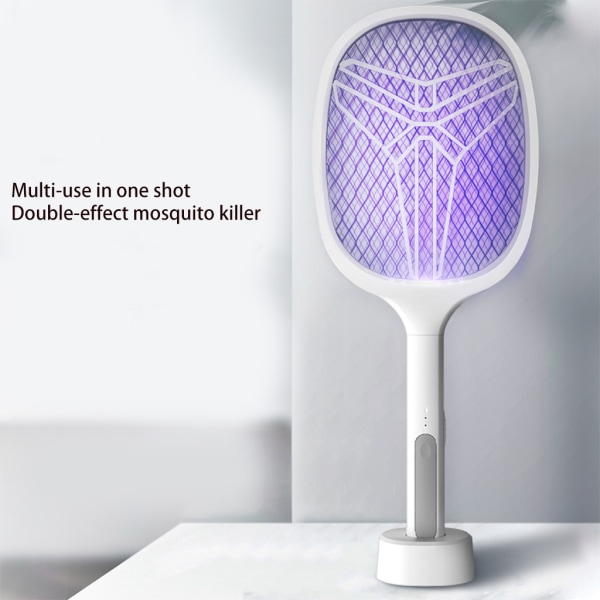 2 i 1 Elektrisk Bug Zapper Myggor Lampa & Racket USB Uppladdningsbar Elektrisk Flugsmäll 3000V 3 Mesh för Hem Utomhus