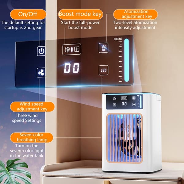 Miniature Desktop Luftfugtende Aircondition Ventilator USB Genopladelig Køleventilator
