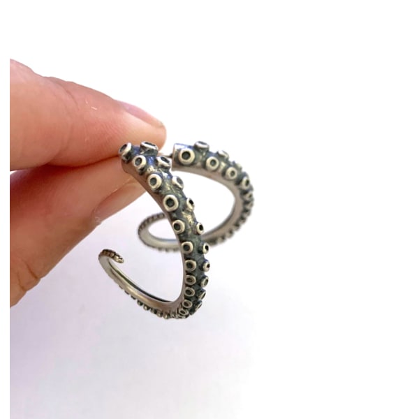 1 P Vintage Silver Gothic Squid Tail Stud örhängen Ocean Octopus Tentakler Stud Örhängen för kvinnor Män Dagligt slitage