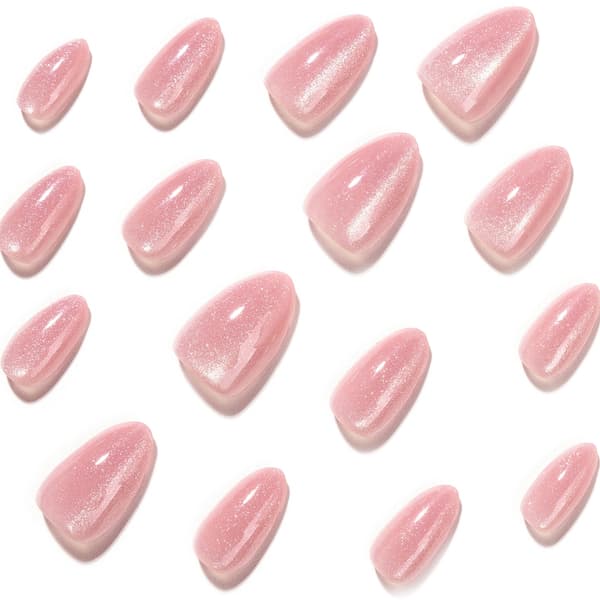 Fuld dækkende press-on manicure sæt i blød pink, mandelformet design, 24 dele