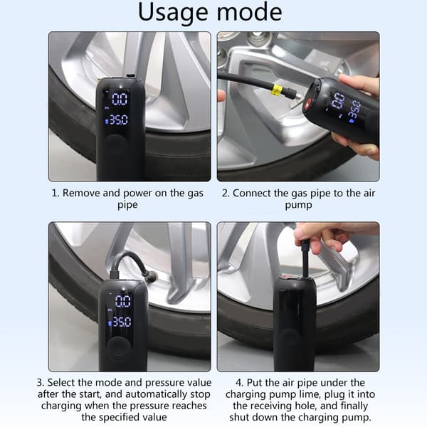 Automatisk Luftkompressor Elektrisk 2000mAh Powerbank Däck Uppblåsbar Pump