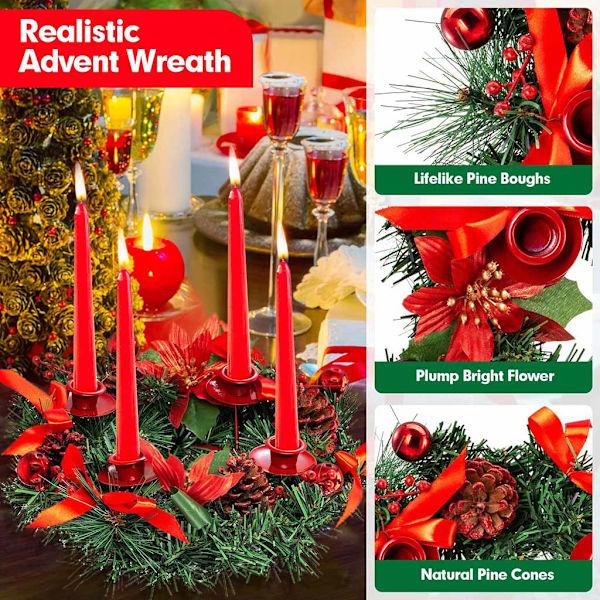 Julkrans Ljusstake Hem Fest Xmas Ljusstakar Bord Kyrka Matsal Prydnad Red