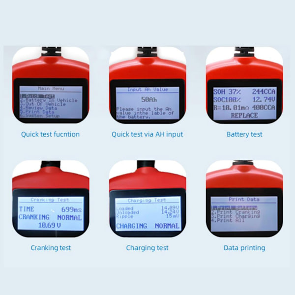 Bilbatteritester 12V 100-2000CCA Analysator Hurtig Start Opladningssystem Test
