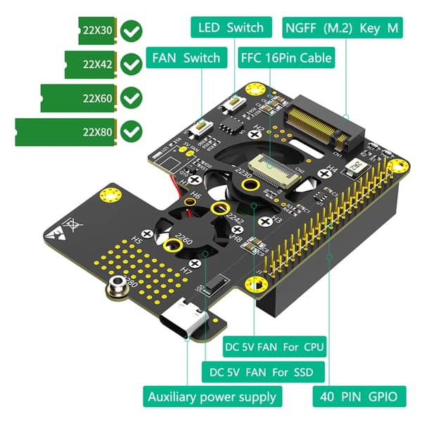 3 i 1 Combo M.2 NVMe SSD til PCIe Adaptere med Kølere Blæser til 5