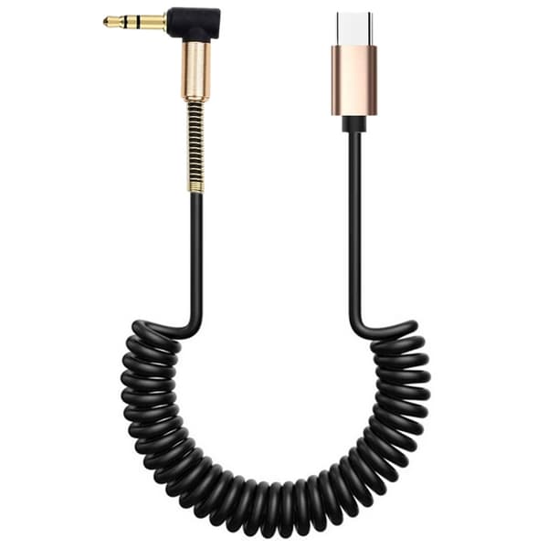USB C til 3,5 mm spirallydskabel bilstereoledning 1,8 meter forlængerkabel