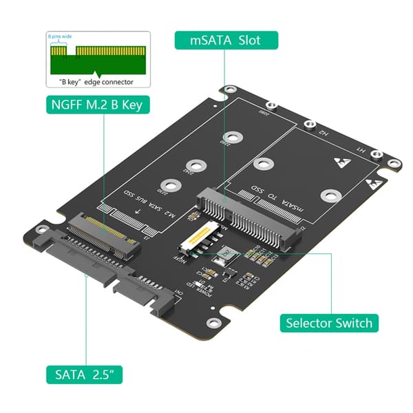 2 i 1 M.2 NGFF mSATA til SATA3.0 Interface Konverterkort til PC Laptop