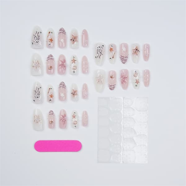 Rosa Gradient Bærbart Neglesett med Havtema 3D-stil for DIY-bruk