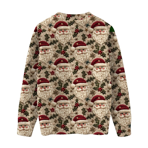 Langærmet julepullover til kvinder 3D-juleprintet pullover sweatshirt Khaki XXL