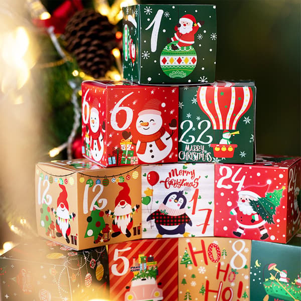 Jul Adventskalender Lådor 24st Julgran Tomte Presentförsegling