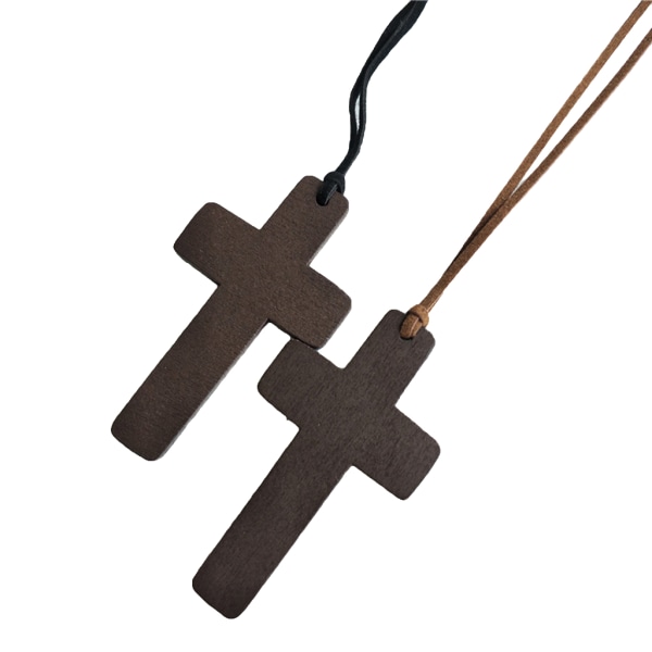 Naturligt trä för korshänge halsband handgjorda träkors krucifix Jesus Kristus halsband hänge prydnader kvinnor M Black rope