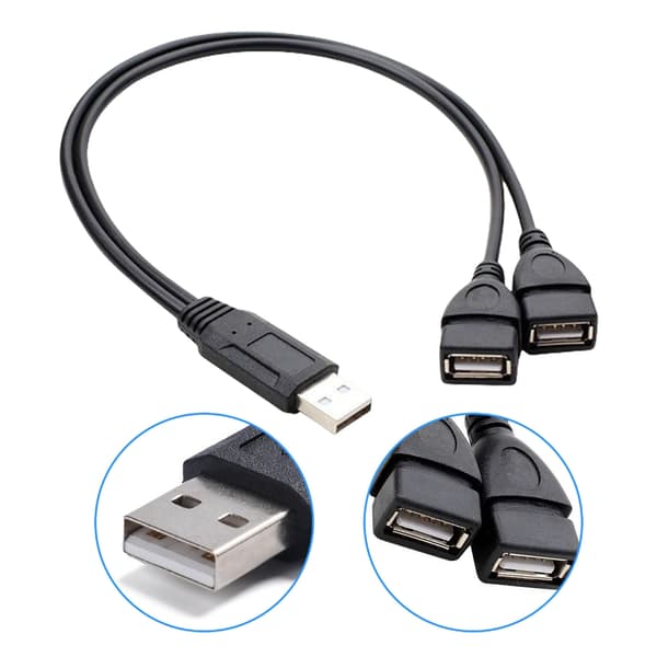 2 i 1 USB-splitterkabel Bärbar USB2.0-kabel för laddning och dataöverföring