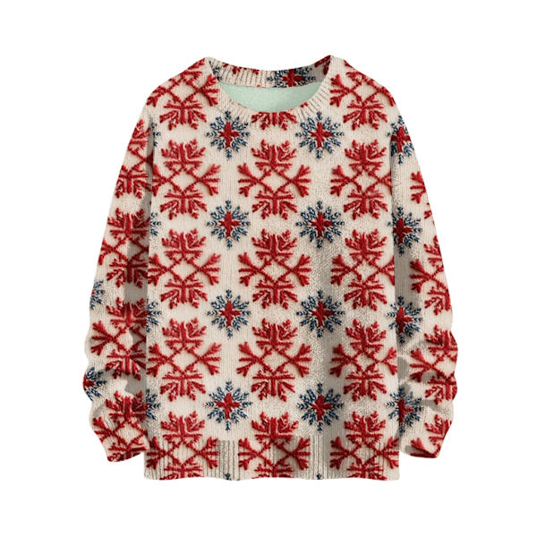 Langærmet julepullover til kvinder 3D-juleprintet pullover sweatshirt Light Red L