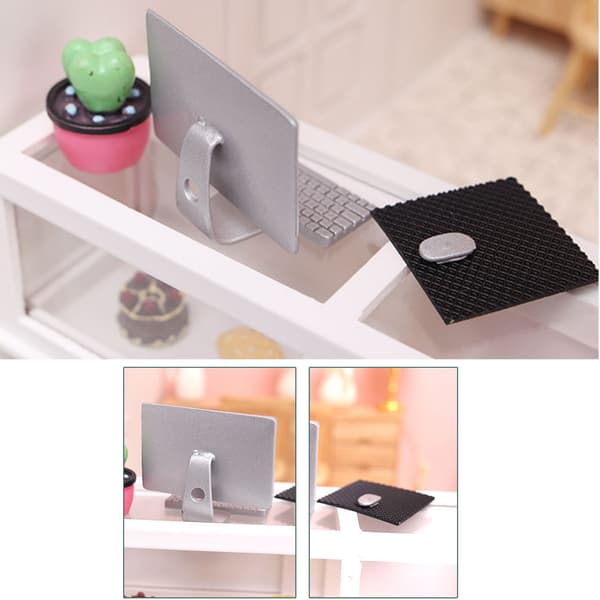 4 stk./sæt Mini Realistisk Computer Desktop Rollespil Legetøj til Miniature Rumindretning Black