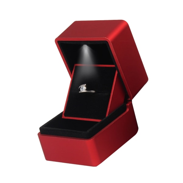 Ringask med/utan LED-bröllopsring/halsband Förvaringsorganisatör Smycken Presentförpackning Modesmycken Displayhållare Red - with lights